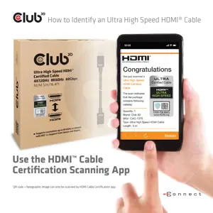 CLUB3D Ultra High Speed HDMI™ Certified Cable 4K120Hz 8K60Hz 48Gbps M/M 5m/16.4ft, 5 m, HDMI Type A (Standard), HDMI Type A (Standard), 48 Gbit/s, Audio Return Channel (ARC), Black