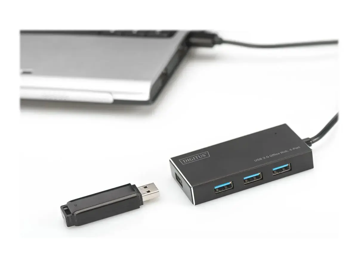 DIGITUS USB 3.0 šakotuvas 4 prievadai su 5V/2A maitinimo šaltiniu Aliuminio korpusas