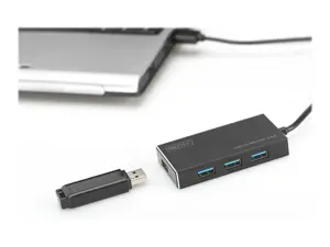 DIGITUS USB 3.0 šakotuvas 4 prievadai su 5V/2A maitinimo šaltiniu Aliuminio korpusas