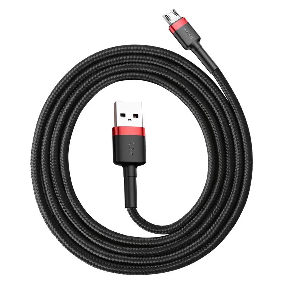 "Baseus Cafule Cable" patvarus nailono kabelis USB / micro USB QC3.0 2.4A 1 m juodas+raudonas (juodas+raudonas)
