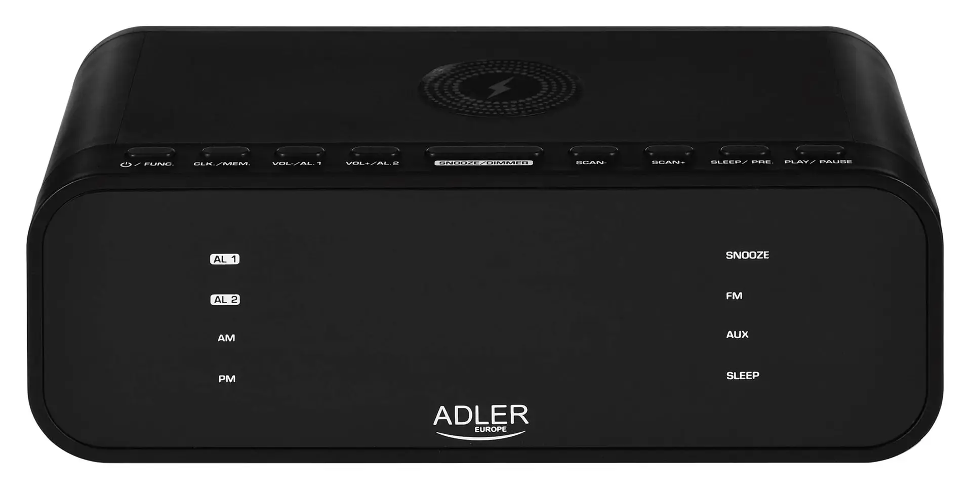 "Adler" žadintuvas su belaidžiu įkrovikliu AD 1192B AUX in, juodas, žadintuvo funkcija