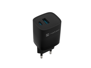 NATEC RIBERA GAN CHARGER 1X USB-A + 1X USB-C 30W BLACK