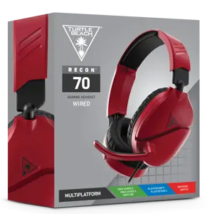 "Turtle Beach Recon 70" žaidimų ausinės, skirtos "Nintendo Switch", laidinės, žaidimų, 20 - 20000 Hz, 571,5 g, ausinės, juodos, raudonos spalvos