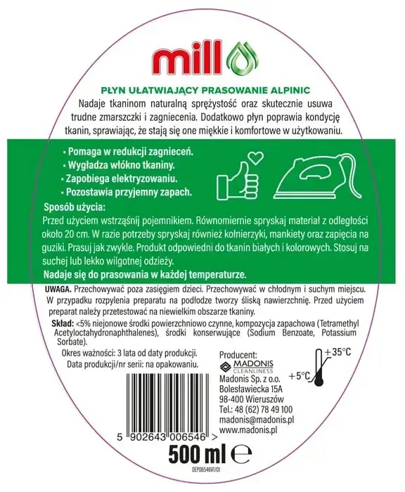 Mill ALPINIC Ironing Aid Liquid Spray 500 ml
