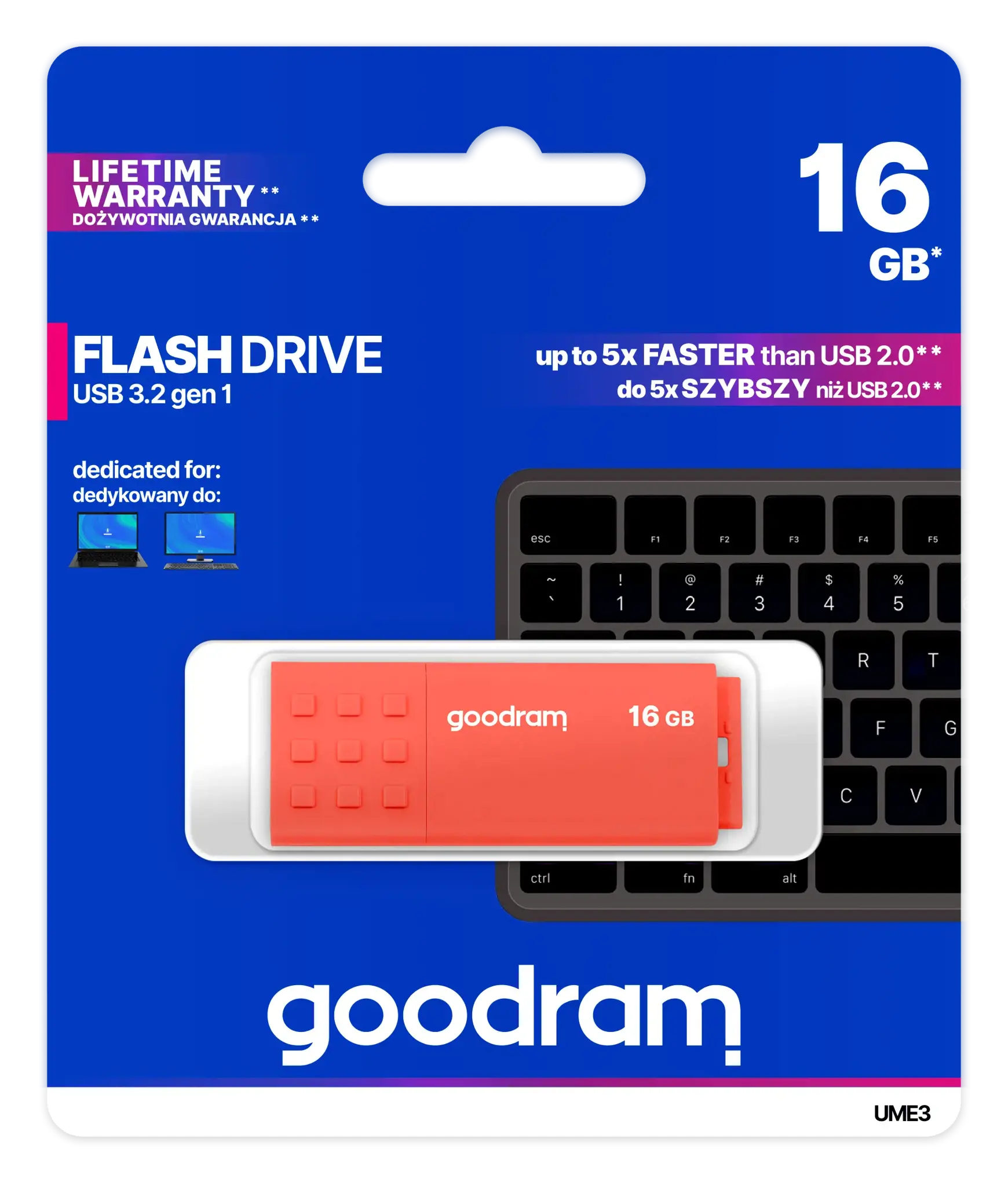 GOODRAM UME3-0160O0R11 GOODRAM atmintinė USB UME3 16GB USB 3.0 oranžinė