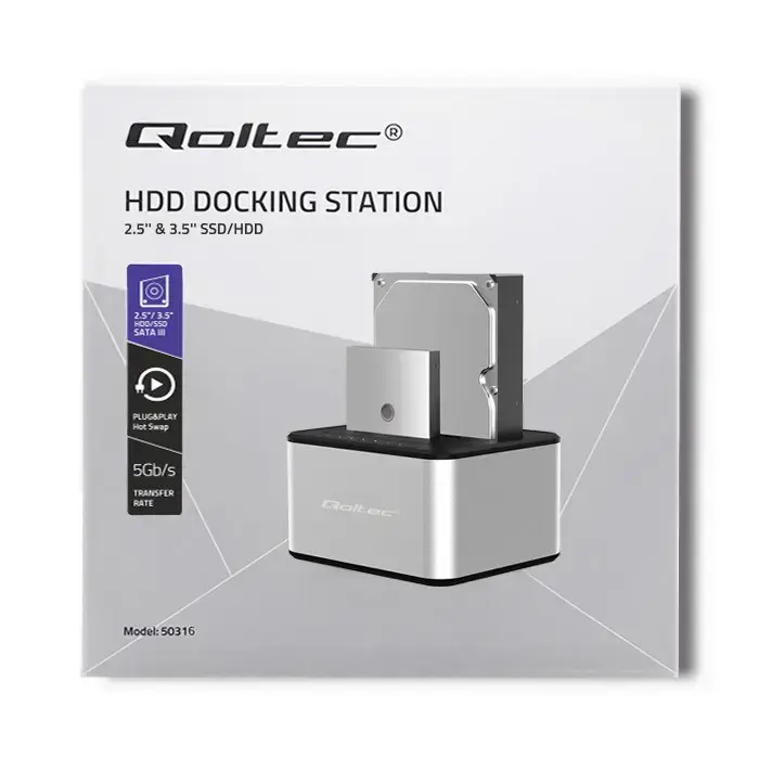 QOLTEC 50316 2x HDD/SSD 2,5/3,5 colių SATA USB 3.0 klonavimo stotelė