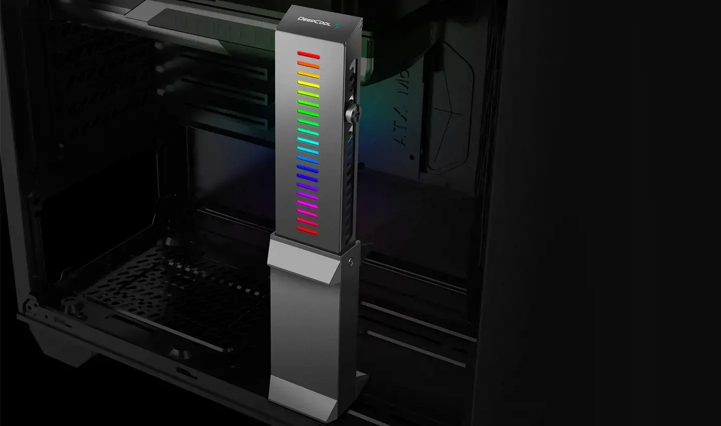 "DeepCool GH-01 A-RGB", "Full Tower", grafinės plokštės laikiklis, juodas, įvairiaspalvis, 5 V, 1,2 W