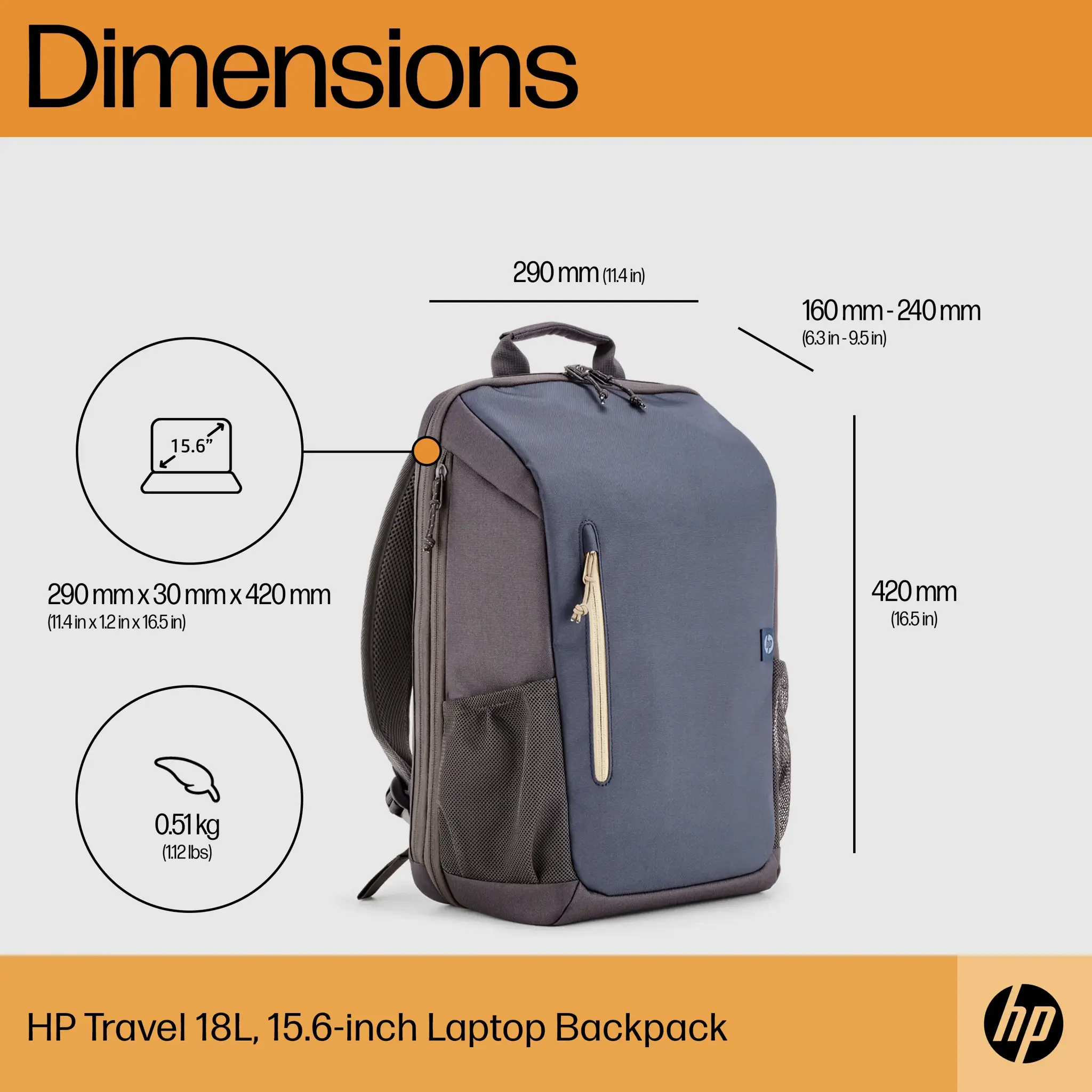 HP Travel 18 litrų 15,6 Iron Grey nešiojamojo kompiuterio kuprinė, 39,6 cm (15,6"), nešiojamojo kompiuterio skyrius, poliesteris