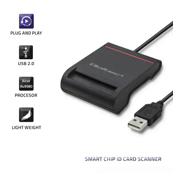QOLTEC išmaniųjų lustų ID kortelių skaitytuvas USB 2.0 Plug&Play