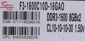 G.Skill 16 GB PC3-12800 Kit atminties modulis 2 x 8 GB DDR3 1600 MHz