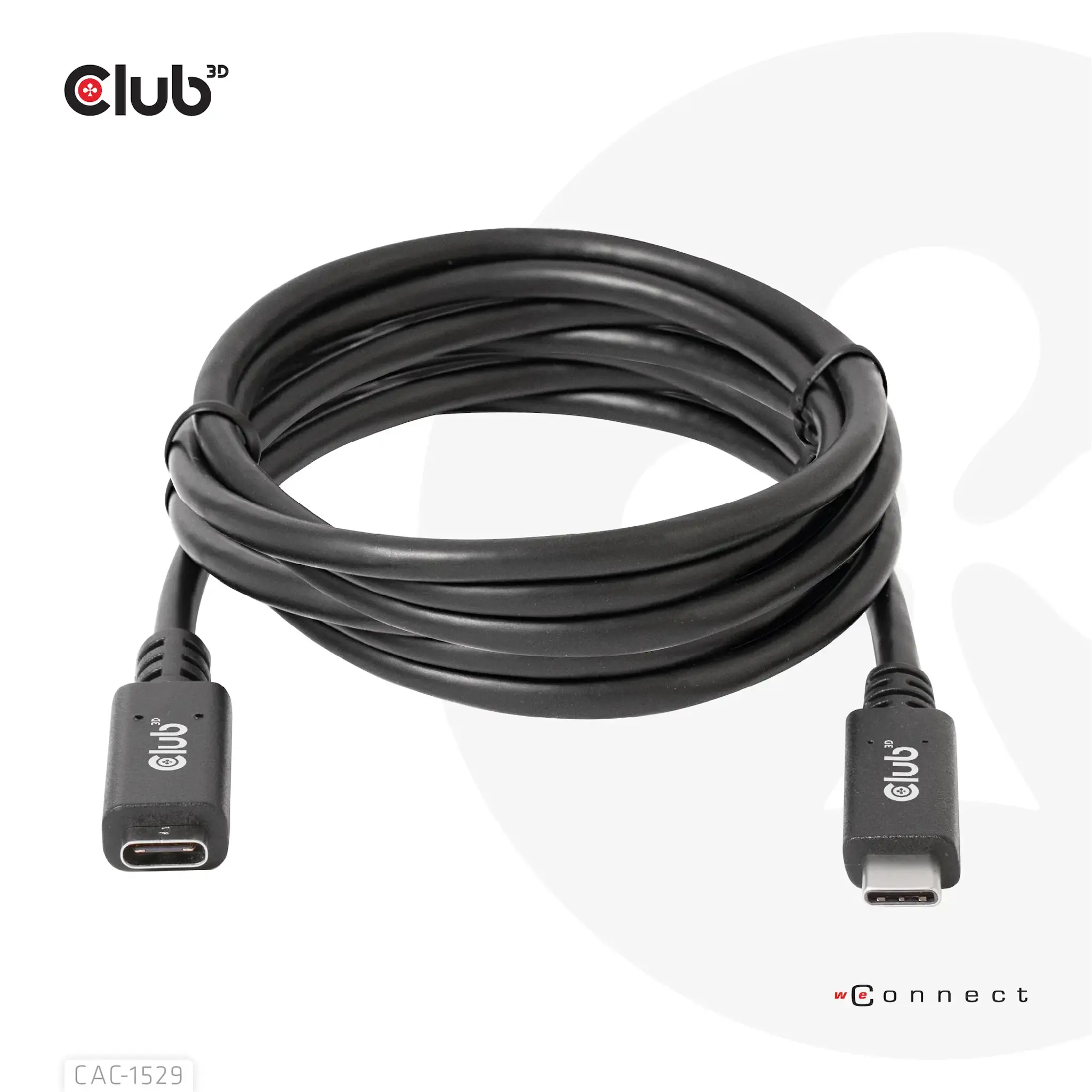 CLUB3D USB Gen1 Type-C Extension Cable 5Gbps 60W(20V/3A) 4K60Hz M/F 2m/6.56ft, 2 m