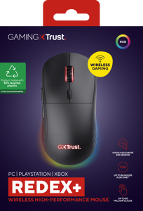 Trust GXT 927 Redex+, Right-hand, Laser, RF Wireless + USB Type-A, 25600 DPI, Black