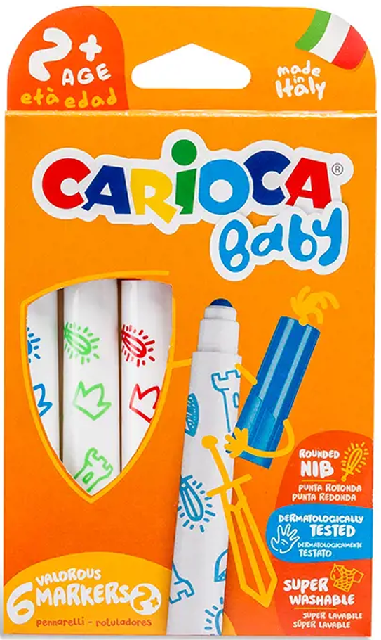 Flomasteriai mažyliams CARIOCA BABY SUPERWASHABLE, 6 spalvų