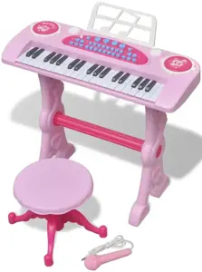 Vaikiškas žaislinis sintezatorius su kėdute/mikrofonu, 37 kl., rožinis