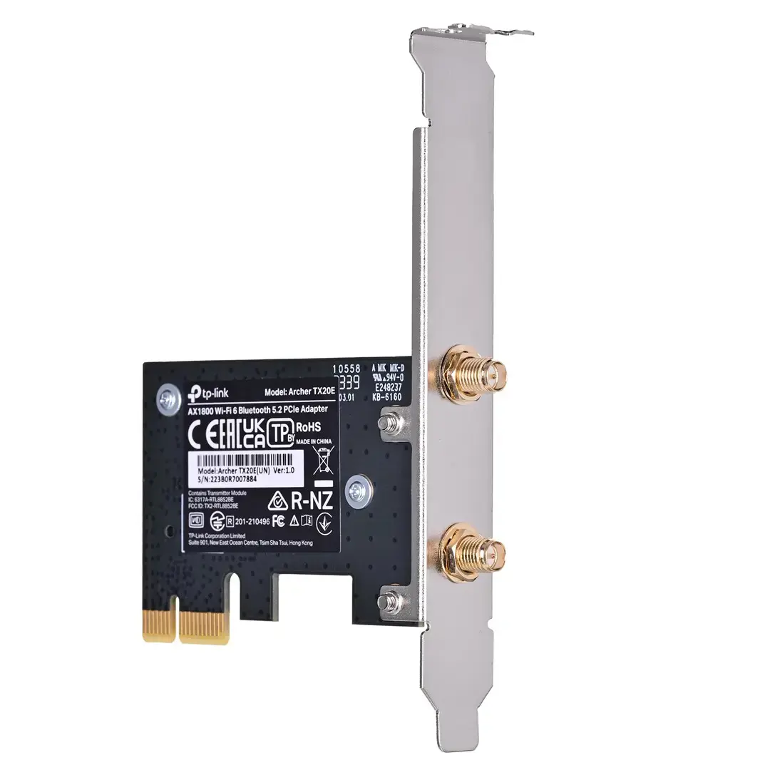 TP-Link AX1800 "Wi-Fi 6 Bluetooth 5.2 PCIe" adapteris, vidinis, belaidis, "PCI Express", WLAN / "Bluetooth", 1800 Mbps, juodas
