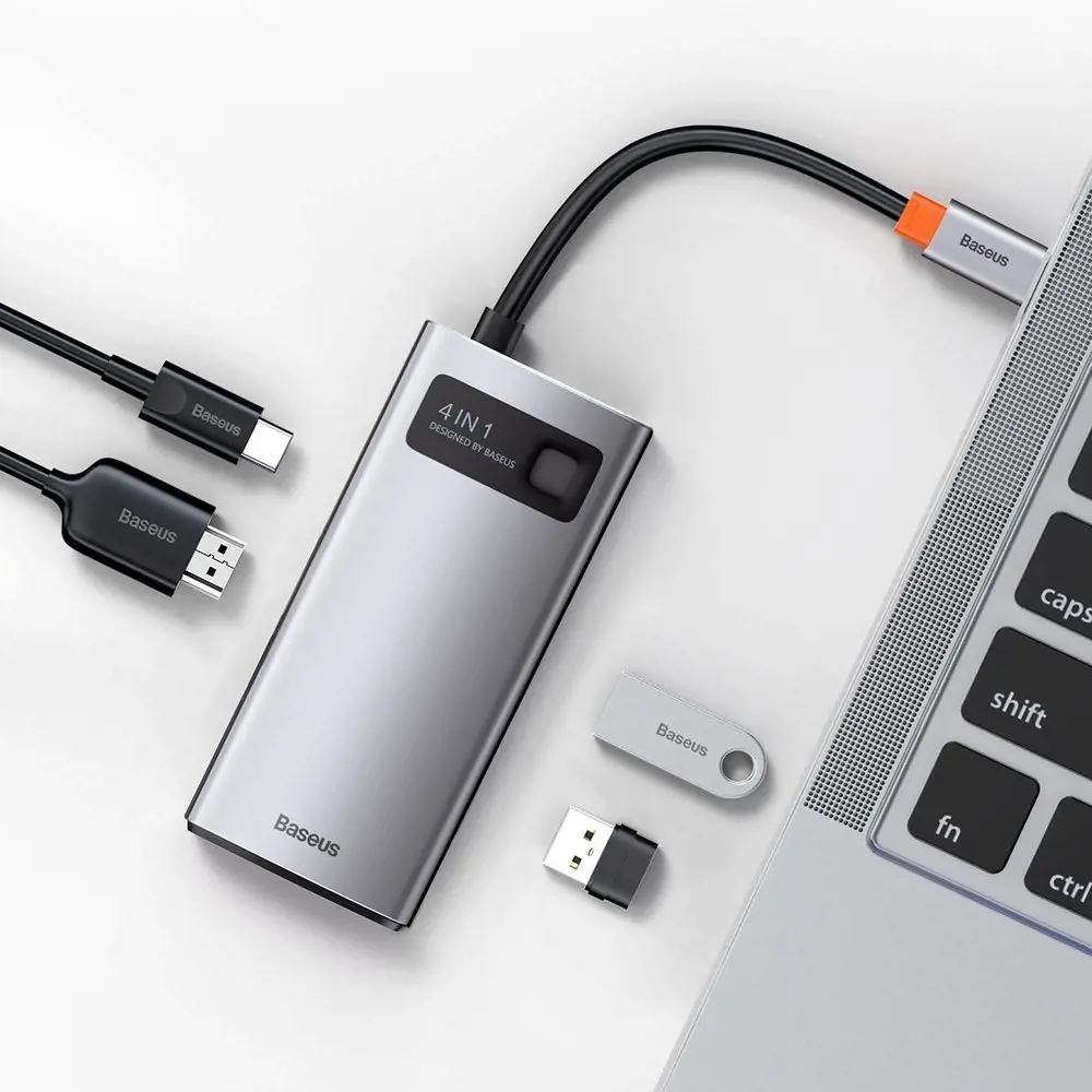 Baseus Metal Gleam 4in1 multifunctional HUB USB Type C - USB Type C Power Delivery 100 W | HDMI 4K 30 Hz | 1x USB 3.2 Gen 1 | 1x USB 2.0 (CAHUB-CY0G)