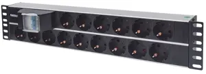 Intellinet 19" 2U Rackmount 15-Way Power Strip - German Type", With Double Air Switch, 3m Power Cor…