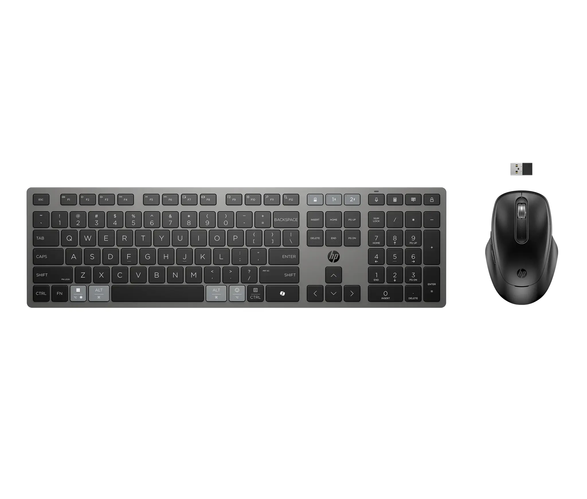HP 725 Wireless Mouse Keyboard Combo - Multi-Device, Dual-Mode, Programmable, Rechargeable, 4000 dpi, spill resistant - Nightfall Black - ENG