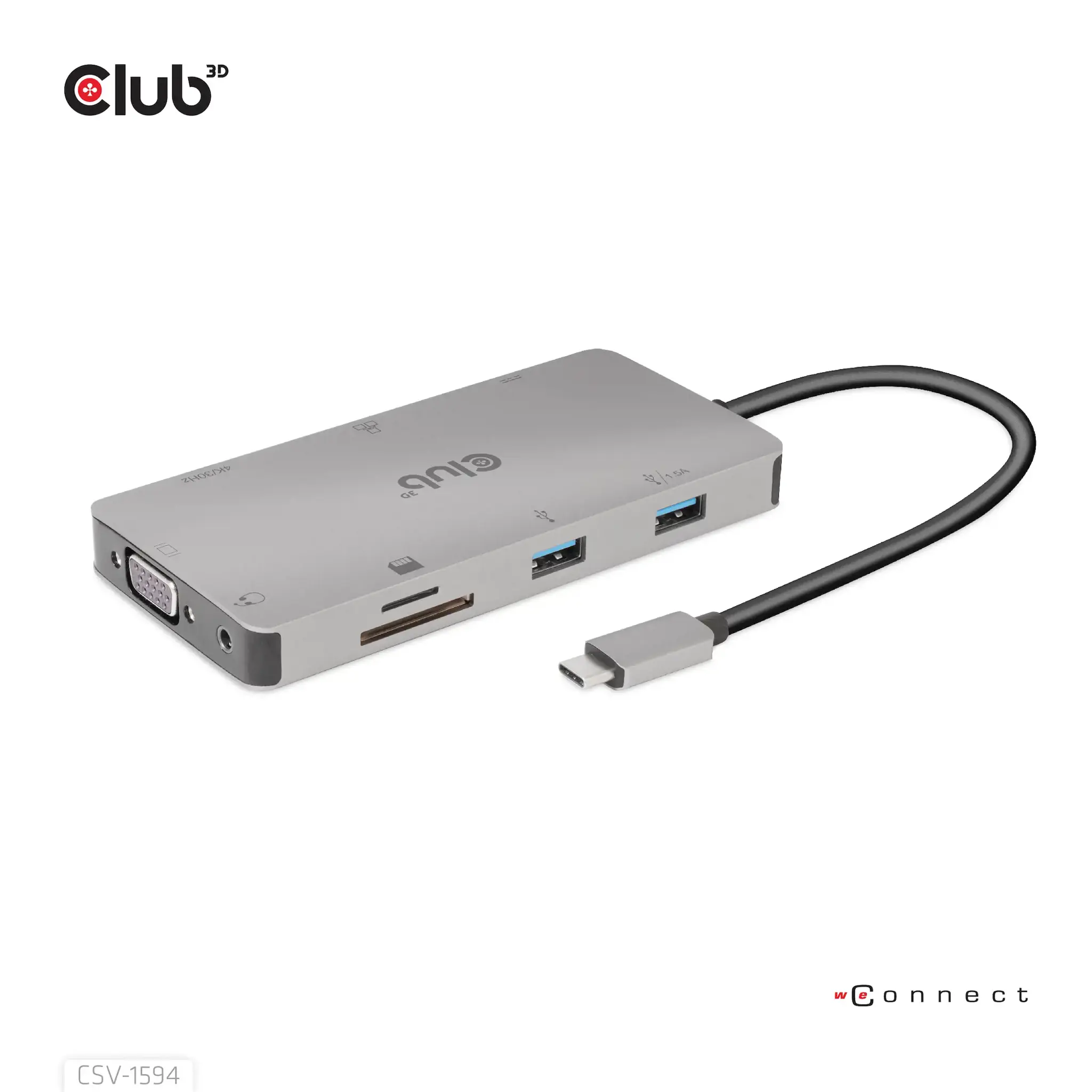CLUB3D USB Gen1 Type-C 9-in-1 hub with HDMI, VGA, 2x USB Gen1 Type-A, RJ45, SD/Micro SD card slots and USB Gen1 Type-C Female port, USB 3.2 Gen 1 (3.1 Gen 1) Type-C, 3.5mm, HDMI, RJ-45, USB 3.2 Gen 1 (3.1 Gen 1) Type-A, USB 3.2 Gen 1 (3.1 Gen 1) Type-C, VGA, MicroSD (TransFlash), SD, 5000 Mbit/s, 60 Hz, 1920 x 1080 (HD 1080), 3860 x 2160