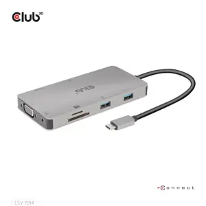 CLUB3D USB Gen1 Type-C 9-in-1 hub with HDMI, VGA, 2x USB Gen1 Type-A, RJ45, SD/Micro SD card slots …