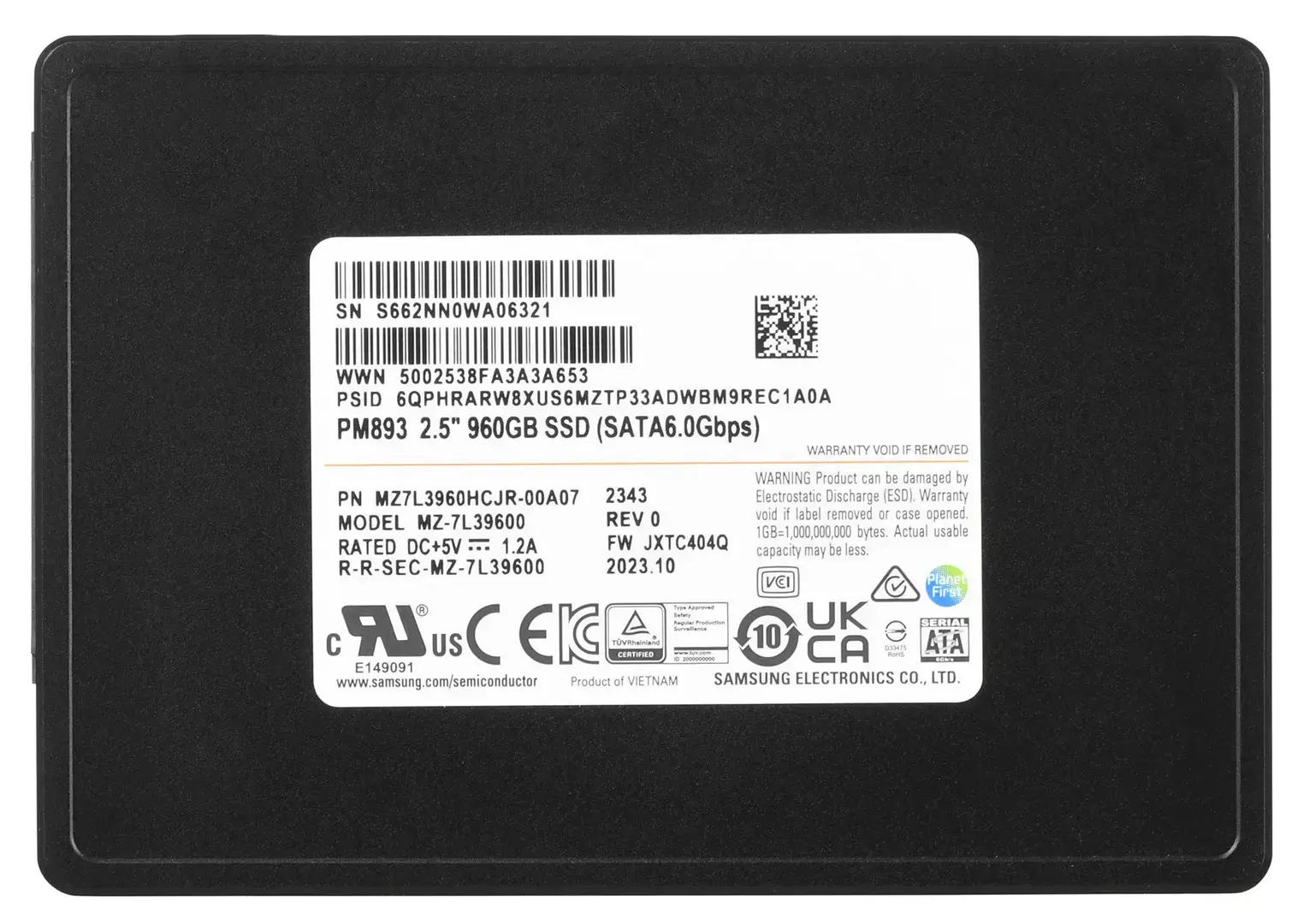 SSD diskas Samsung PM893 960 GB, 2.5", Serial ATA III