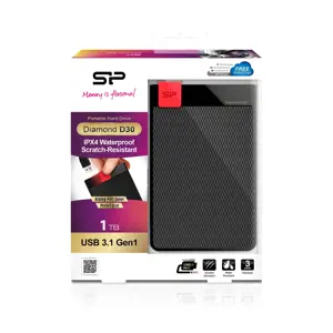 SILICONPOW SP010TBPHDD3SS3K Išorinis kietasis diskas Silicon Power Diamond D30 1TB USB 3.0, itin plonas, 7 mm, IPX4, juodas