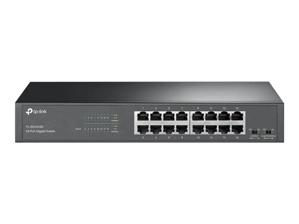"TP-Link" 16 prievadų "Gigabit" tinklo komutatorius, nevaldomas, "Gigabit Ethernet" (10/100/1000), dvipusis duomenų perdavimas, montuojamas į stovą