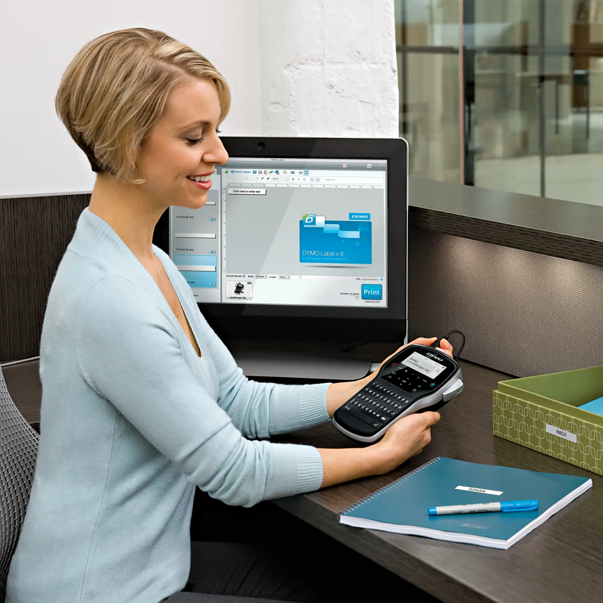 DYMO LabelManager 280 Label Maker | Rechargeable Handheld Label Printer with QWERTY Keyboard | Includes Black & White D1 Label Tape (12mm) | For Home & Office, QWERTY, D1, Thermal transfer, 180 x 180 DPI, 15 mm/sec, Black, Silver