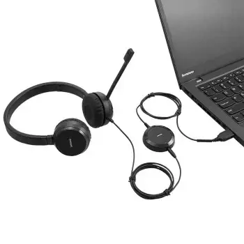 "Lenovo Pro Wired Stereo VOIP", laidinis, biurui / skambučių centrui, 150 - 7000 Hz, 142 g, ausinės, juodos spalvos