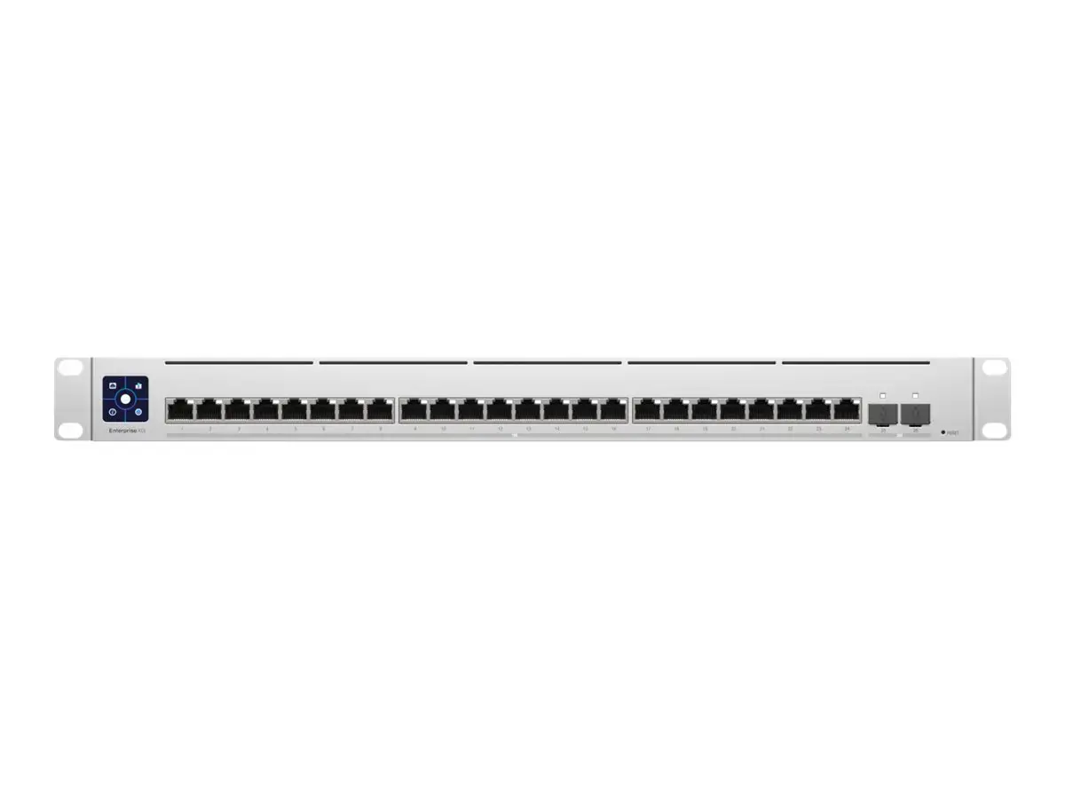 "Ubiquiti" 3 lygmens komutatorius su (24) 10GbE RJ45 prievadais ir (2) 25G SFP28 prievadais