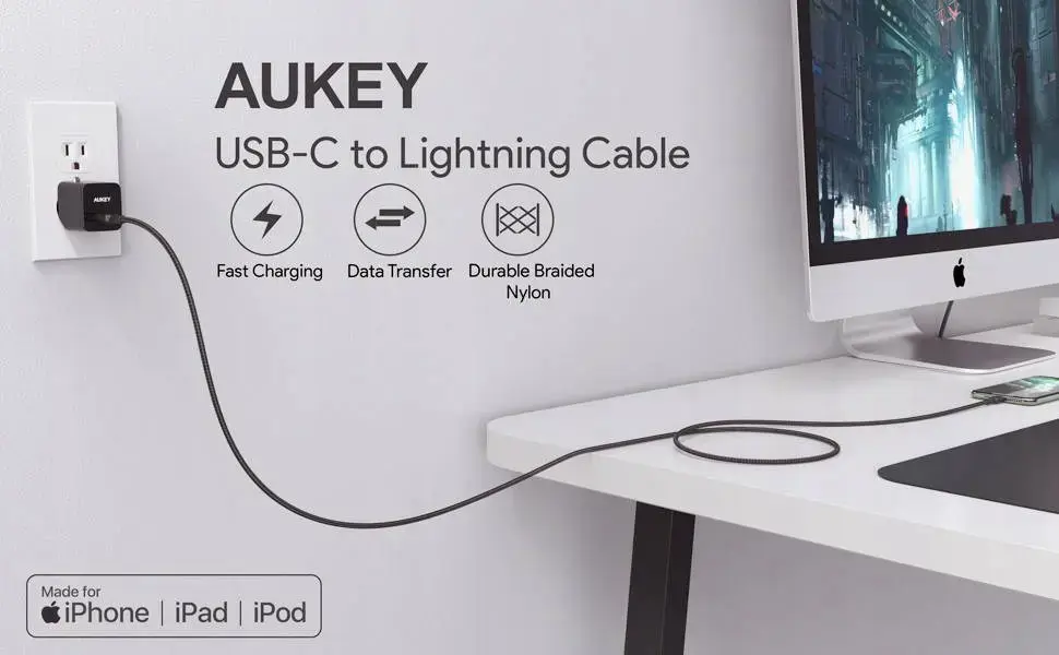 AUKEY CB-CL03 NAILONINIS USB C-LIGHTNING KABELIS 2 M PD