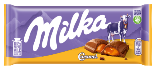 Pieninis šokoladas iš Alpių pieno MILKA, su karamelės įdaru, 100 g, N