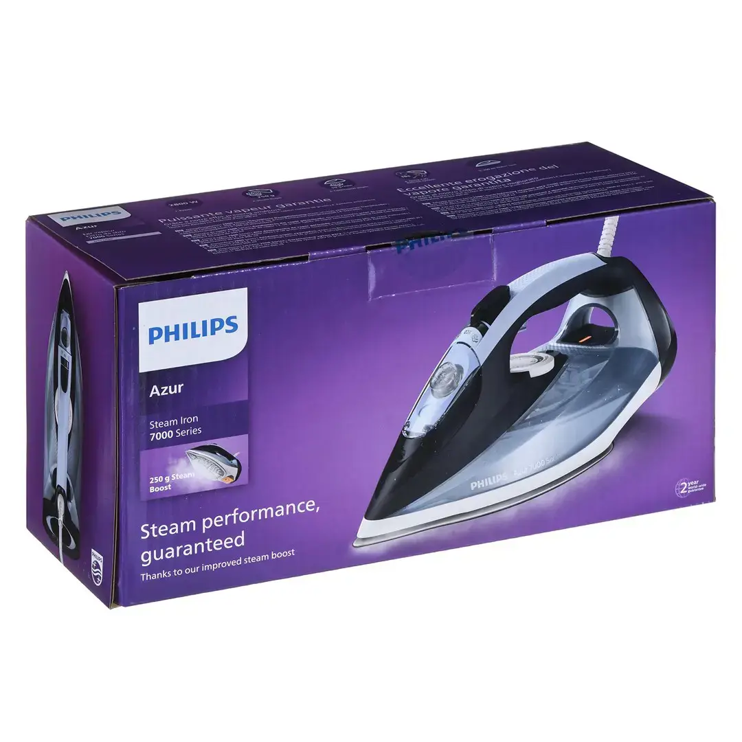 Philips 7000 series DST7020/20 HV Steam Iron Louros/Cotton Blue, Steam iron, SteamGlide Plus soleplate, 2 m, 250 g/min, Blue, 50 g/min