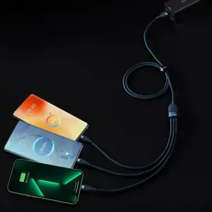 3in1 USB cable Baseus Flash Series, USB-C + micro USB + Lightning, 100W, 1.2m (blue)