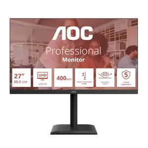 AOC U27E4CV | 27 " | IPS | UHD | 16:9 | 60 Hz | 4 ms | 3840 x 2160 pixels | 400 cd/m² | HDMI ports …