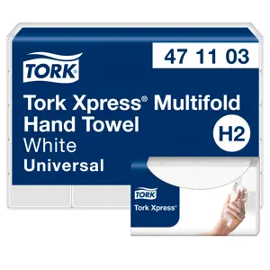 Popieriniai rankšluoščiai TORK XPRESS MULTIFOLD, 471103, 2 sl., 190 serv., 23.4 x 21.3 cm, balta sp.