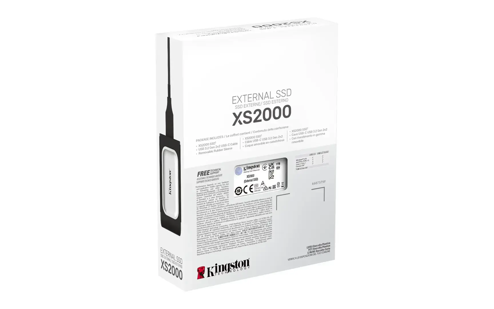 "Kingston XS2000" išorinis SSD diskas (1 TB; USB 3.2; sidabrinis; SXS2000/1000G)