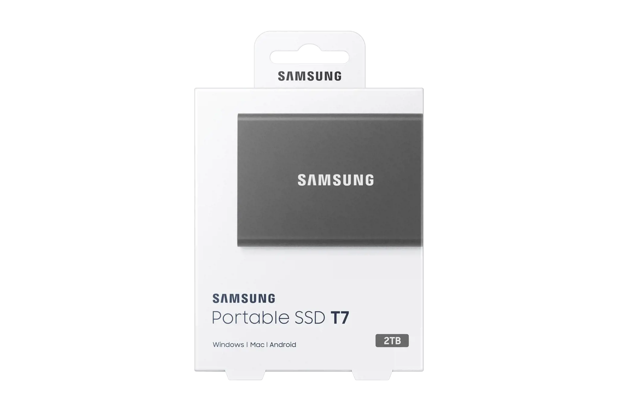 "Samsung" nešiojamasis SSD diskas T7, 2000 GB, C tipo USB, 3.2 Gen 2 (3.1 Gen 2), 1050 MB/s, apsauga nuo slaptažodžio, pilkas