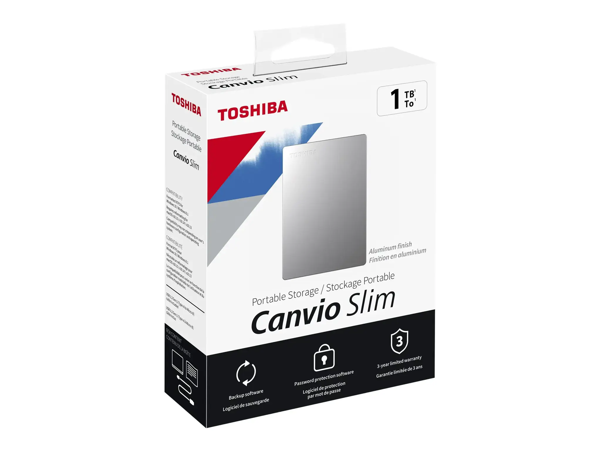 TOSHIBA "Canvio Slim" 1TB USB3.2 sidabrinis