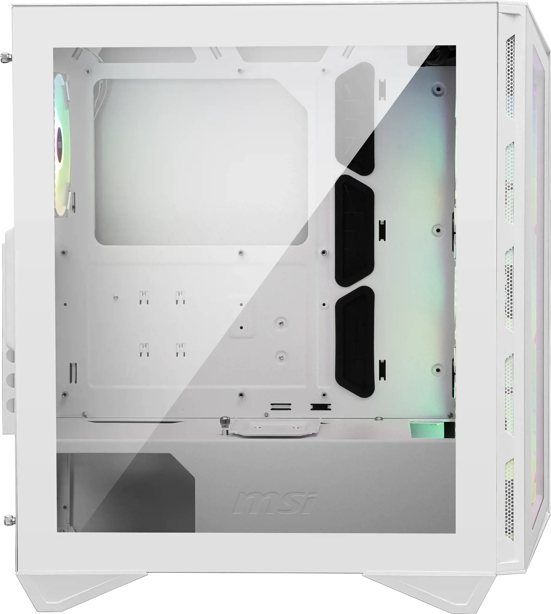 MSI MPG GUNGNIR 110R WHITE Vidutinio bokšto žaidimų kompiuterių korpusas "Baltas, 4x 120 mm ARGB ventiliatorius, 1-6 ARGB valdymo plokštė, C tipo USB, grūdintas stiklas, centrinis, ATX, mATX, mini-ITX", Vidutinio bokšto, kompiuteris, baltas, ATX, micro ATX, mini-ITX, metalinis, žaidimų