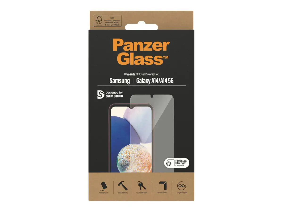 "PanzerGlass" itin plataus pritaikymo ekrano apsauga, "Samsung", "Galaxy A14/A14 5G", skaidri
