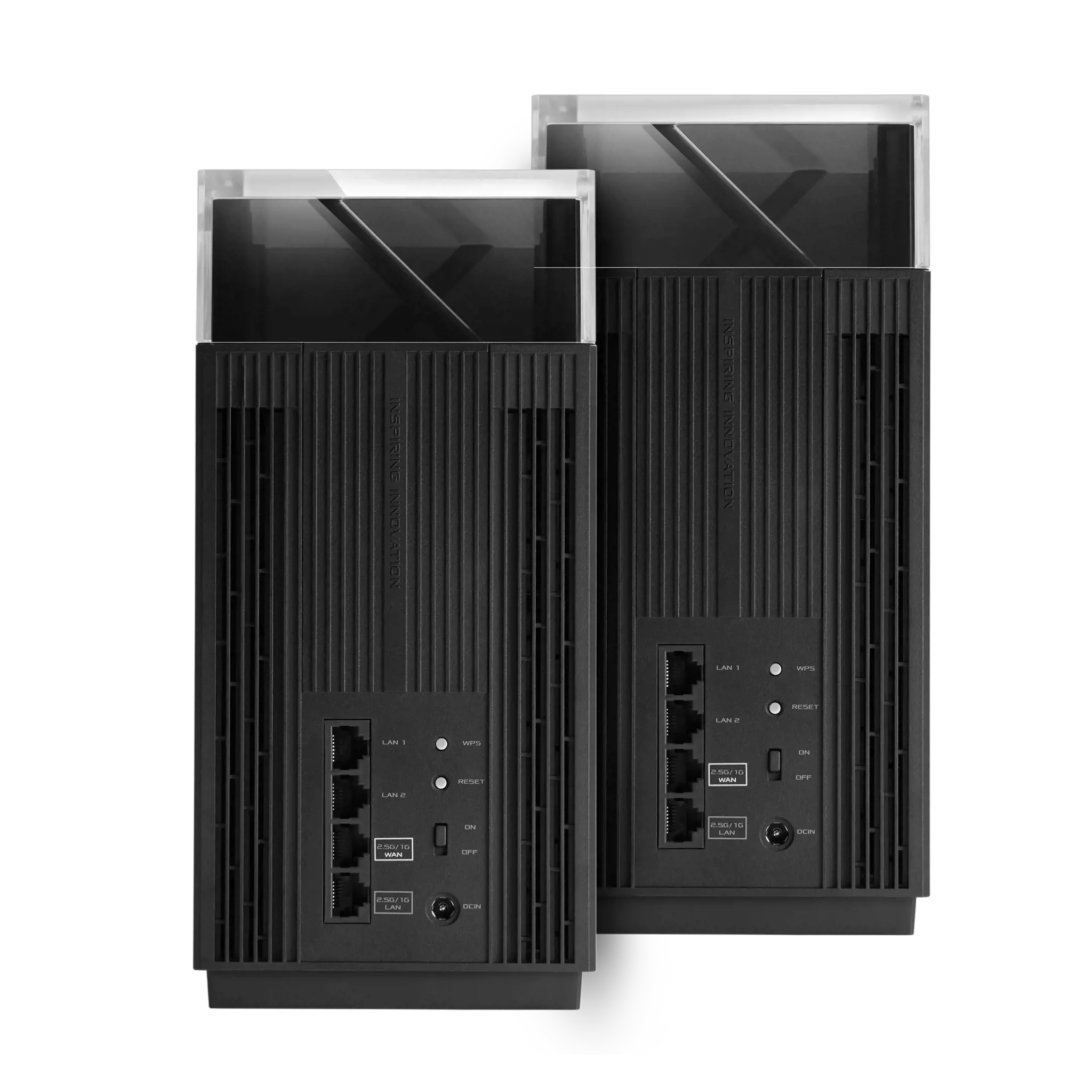 ASUS ZenWiFi Pro ET12, juodas, vidinis, maitinimo, būsenos, trijų dažnių (2,4 GHz / 5 GHz / 6 GHz), "Wi-Fi 6E" (802.11ax), 802.11a, 802.11b, 802.11g, "Wi-Fi 4" (802.11n), "Wi-Fi 5" (802.11ac), "Wi-Fi 6" (802.11ax), "Wi-Fi 6E...