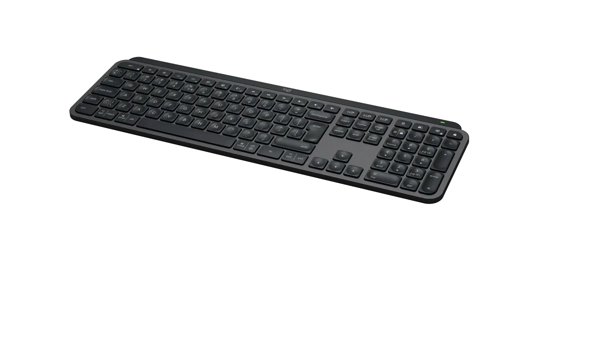 "Logitech MX Keys S", pilno dydžio (100 %), RF belaidis + "Bluetooth", žirklinis klavišų jungiklis, QWERTY, šviesos diodas, grafito spalvos