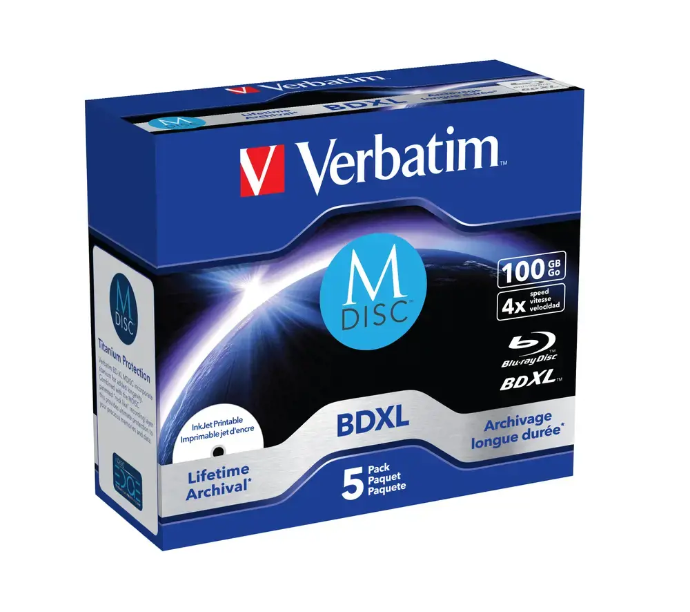 VERBATIM 43834 BluRay M-DISC BD-R Verbatim juvelyrinis dėklas 5 100GB 4x spausdinamas rašaliniu spausdintuvu