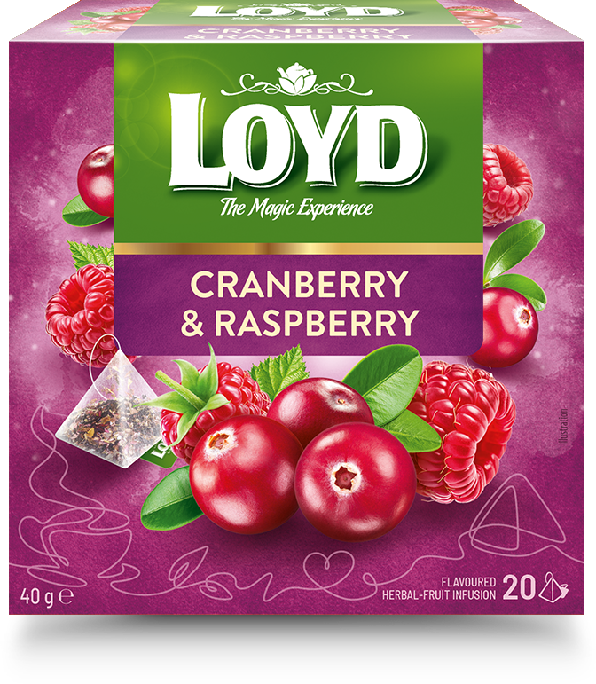 Žolelių ir vaisių arbata LOYD, spanguolių ir aviečių skonio, 20 x 2g