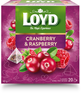 Žolelių ir vaisių arbata LOYD, spanguolių ir aviečių skonio, 20 x 2g
