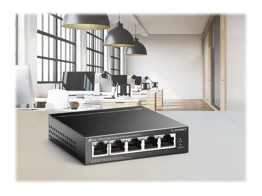 TP-Link TL-SG1005LP, nevaldomas, Gigabit Ethernet (10/100/1000), maitinimas per Ethernet (PoE), montuojamas ant sienos