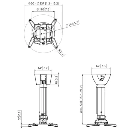 "Vogels" projektoriaus lubinis laikiklis, PPC1540W, maksimalus svoris (talpa) 15 kg, baltas
