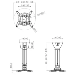 "Vogels" projektoriaus lubinis laikiklis, PPC1540W, maksimalus svoris (talpa) 15 kg, baltas