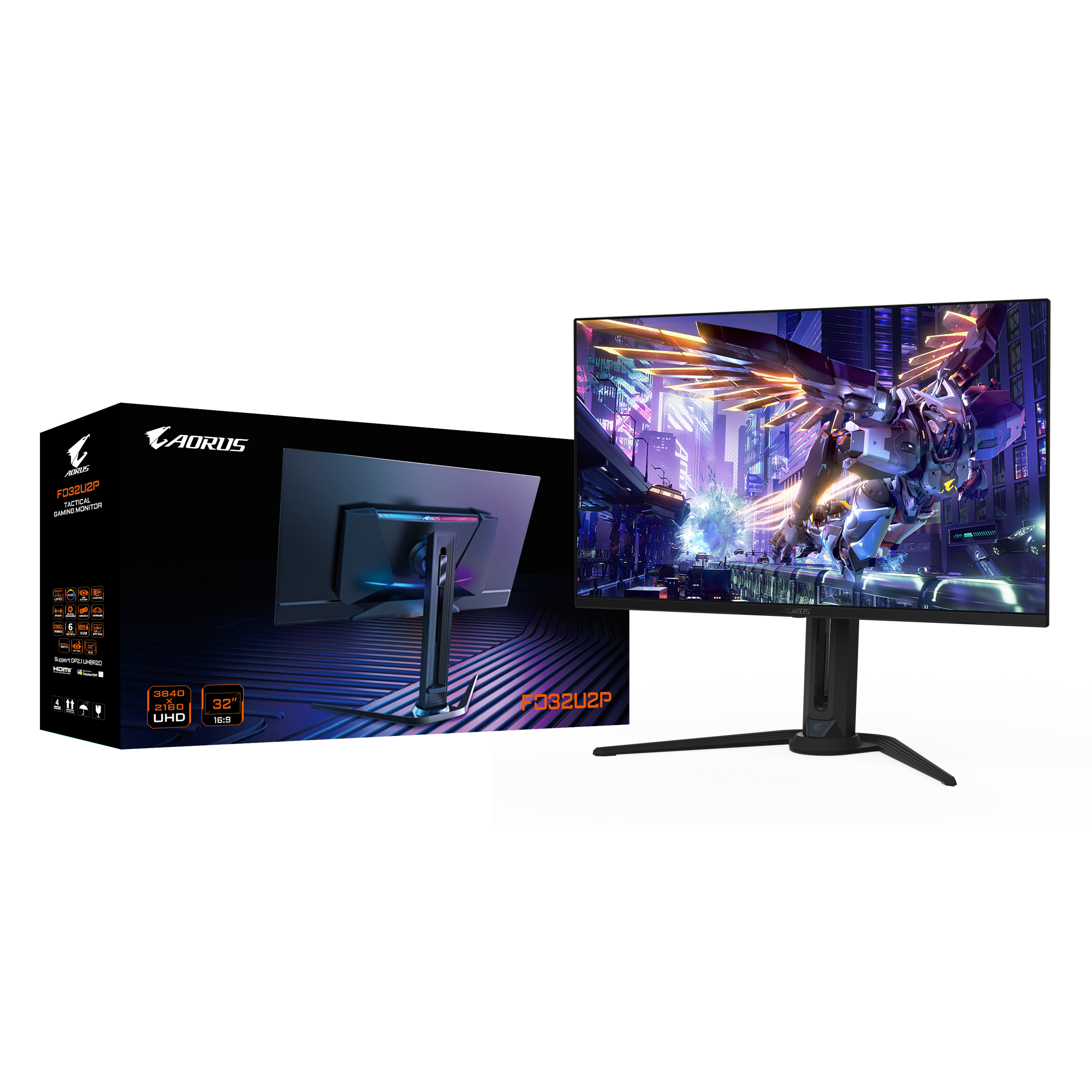 GIGABYTE AORUS FO32U2P 32” OLED Gaming Monitor - 3840 x 2160(UHD), 240Hz, 0.03ms, 250 cd/m2, KVM, FreeSync Premium Pro, DisplayHDR True Black 400, Displayport2.1, 80 cm (31.5"), 3840 x 2160 pixels, 4K Ultra HD, OLED, 0.03 ms, Black